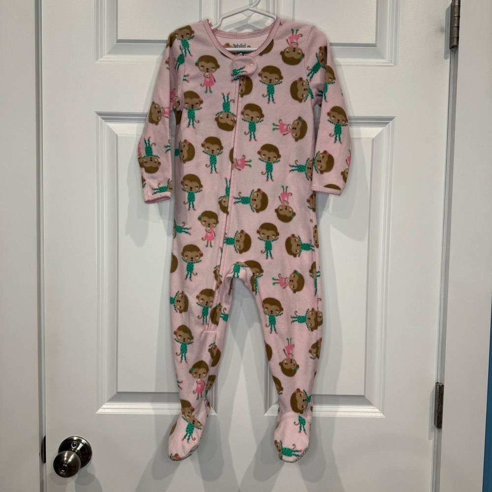 Carters Pink Monkey Fleece Footed Pajamas Sleepers Size 2T‎